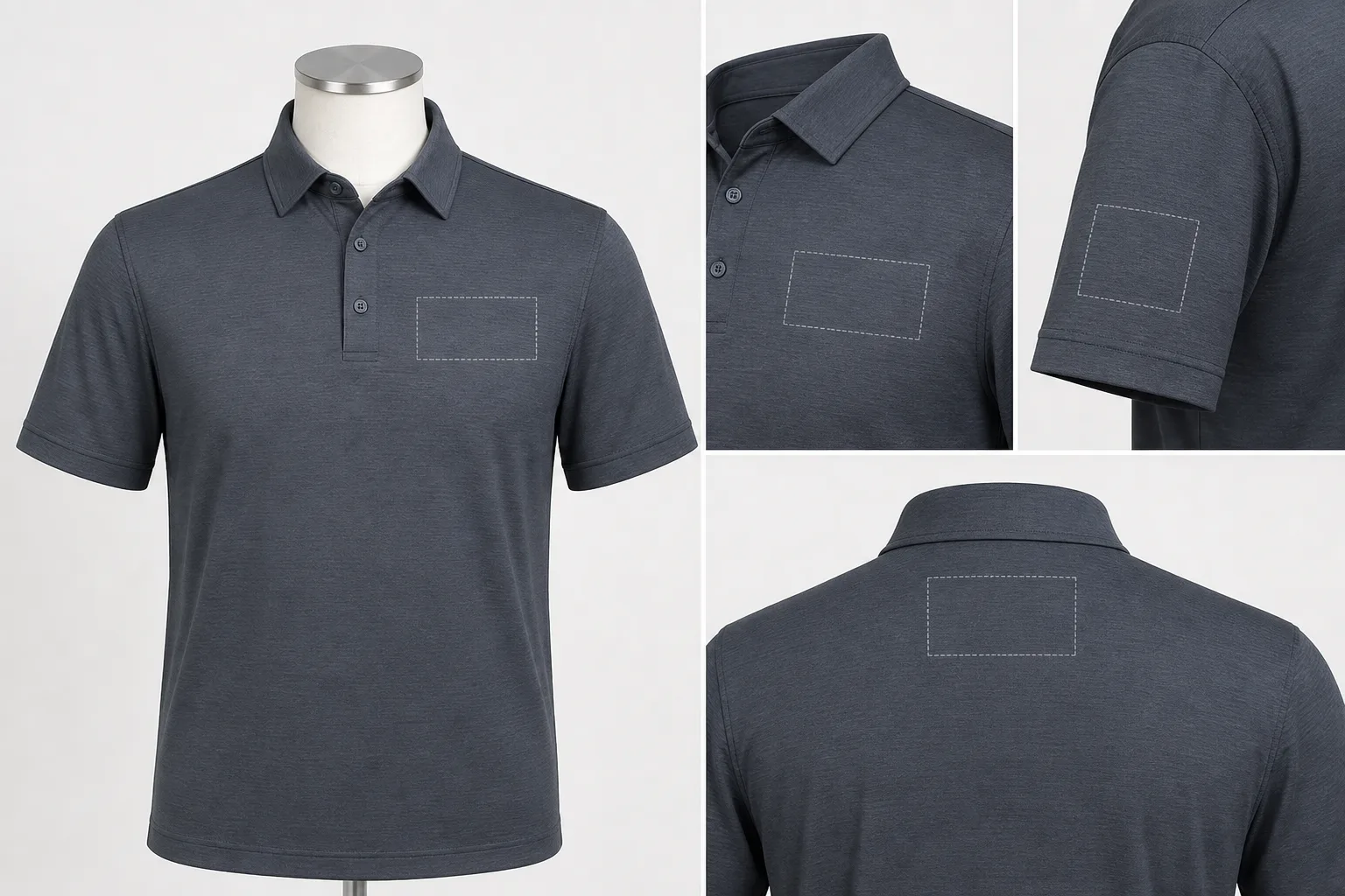 Golf polo showing common printed logo placement areas