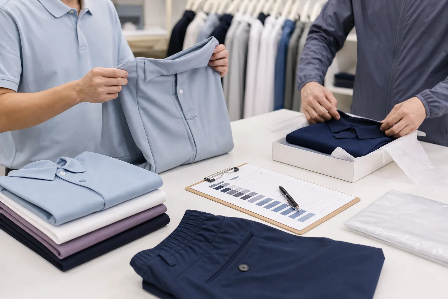 Quality control and packing for golf clothing manufacturing buyers