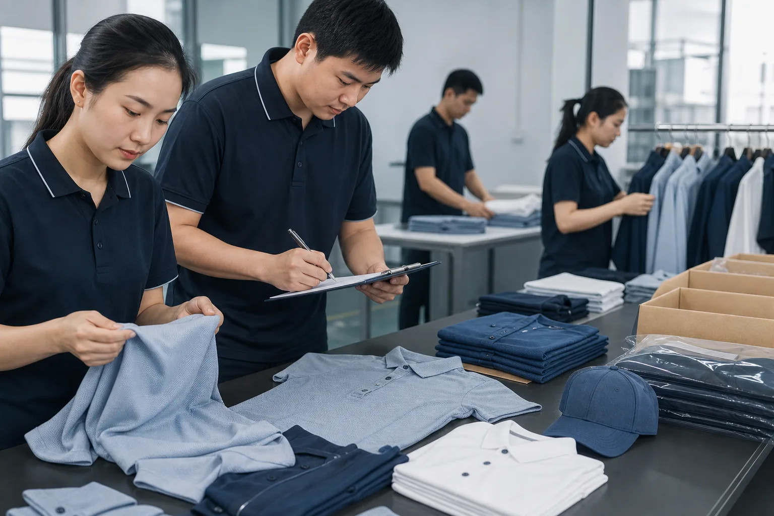Quality control and packing for golf clothing manufacturing buyers