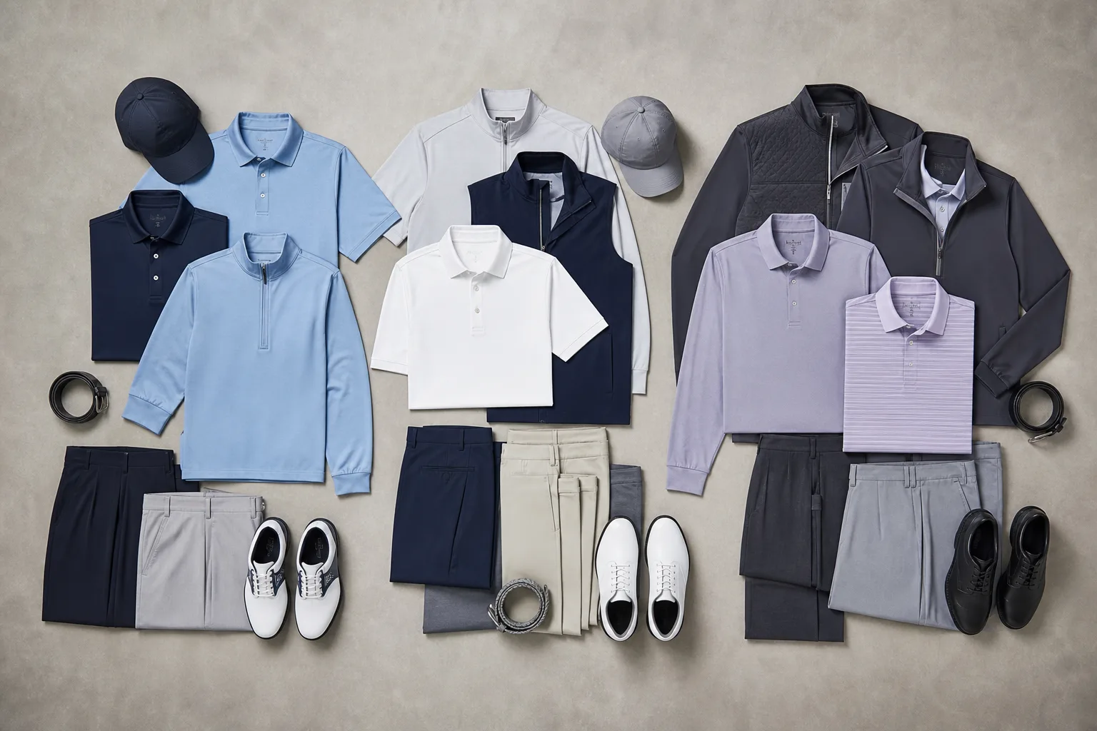 Corporate golf apparel assortment organized by wearer role