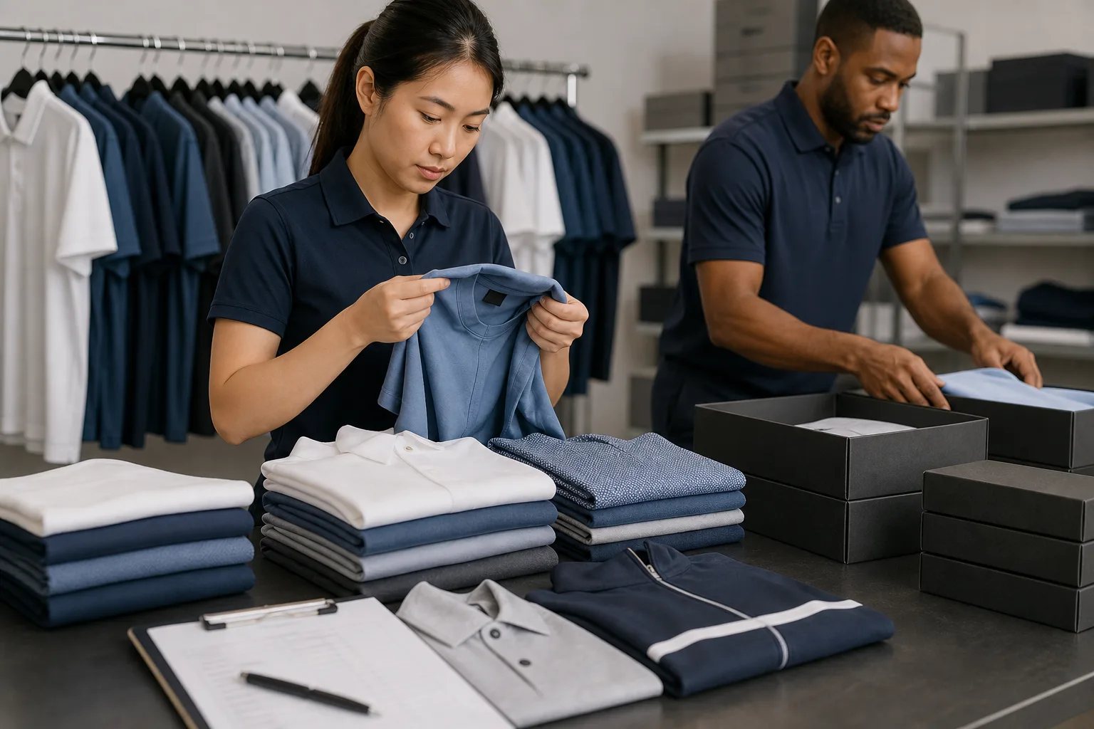 Quality control and packing for golf clothing manufacturing buyers