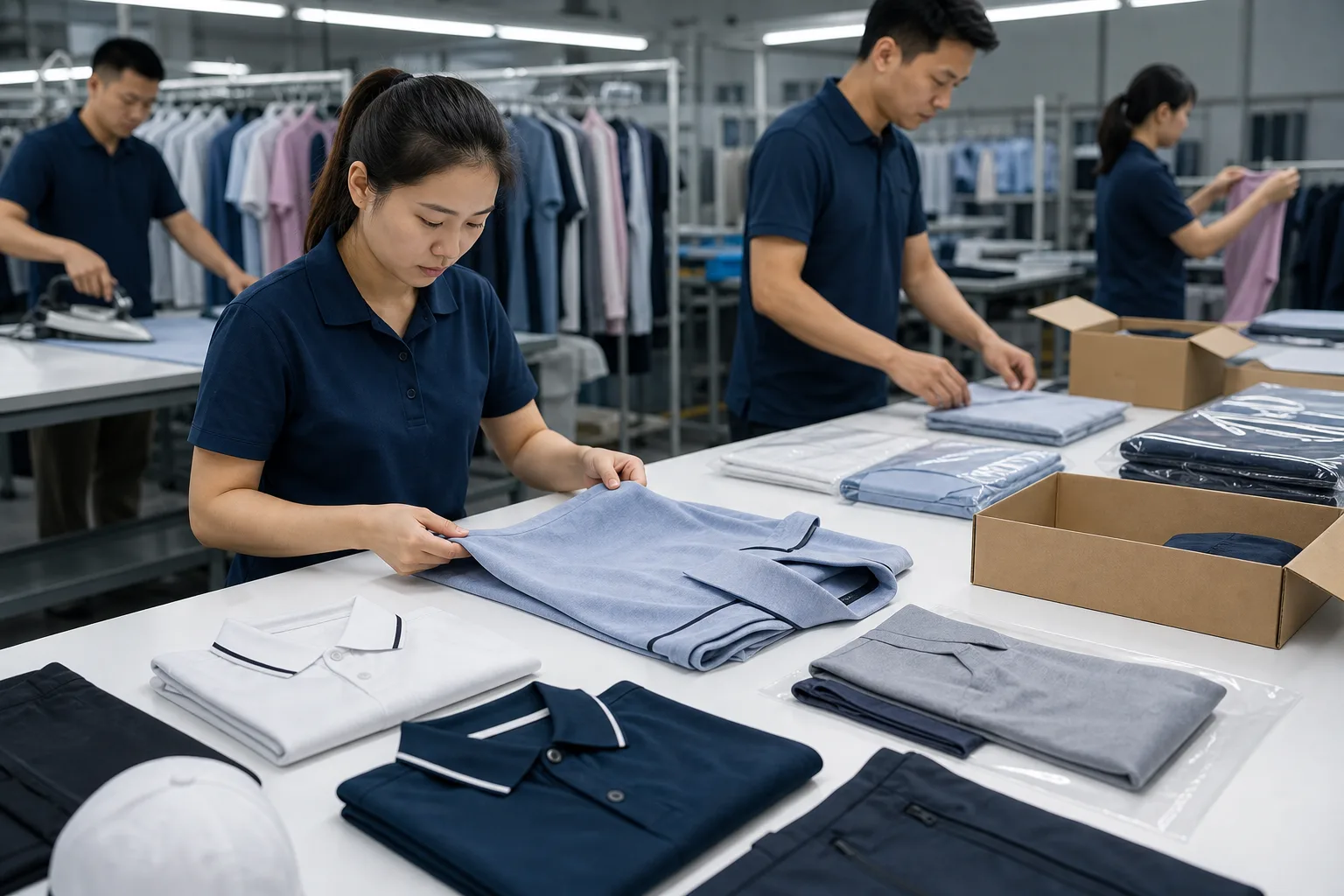 Quality control and packing for golf clothing manufacturing buyers