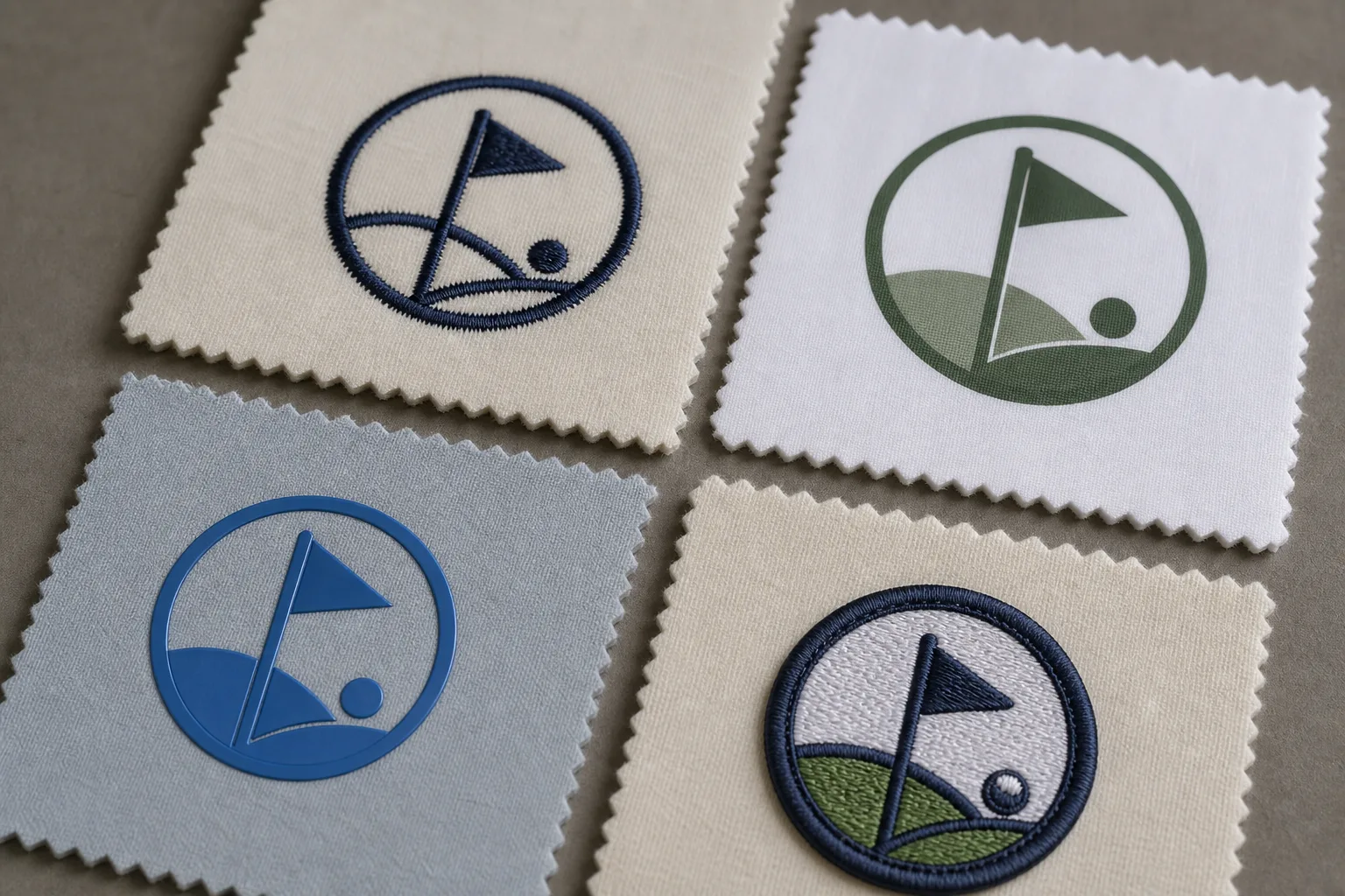 Golf apparel logo decoration samples compared side by side