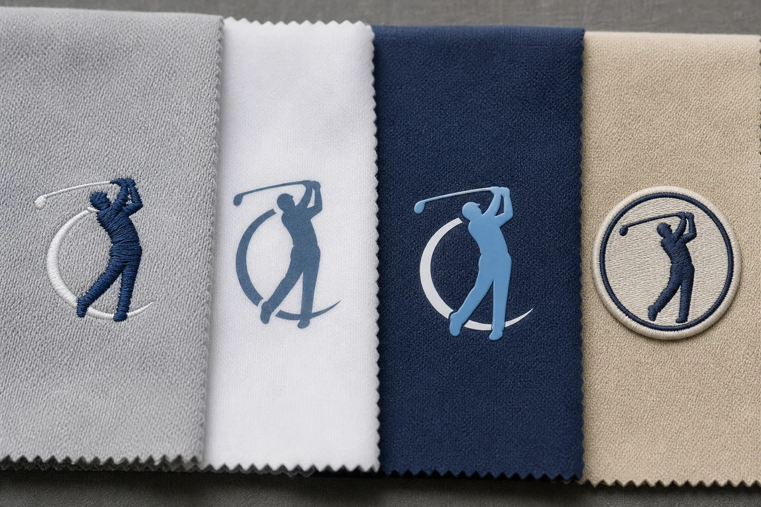Golf apparel logo decoration samples compared side by side