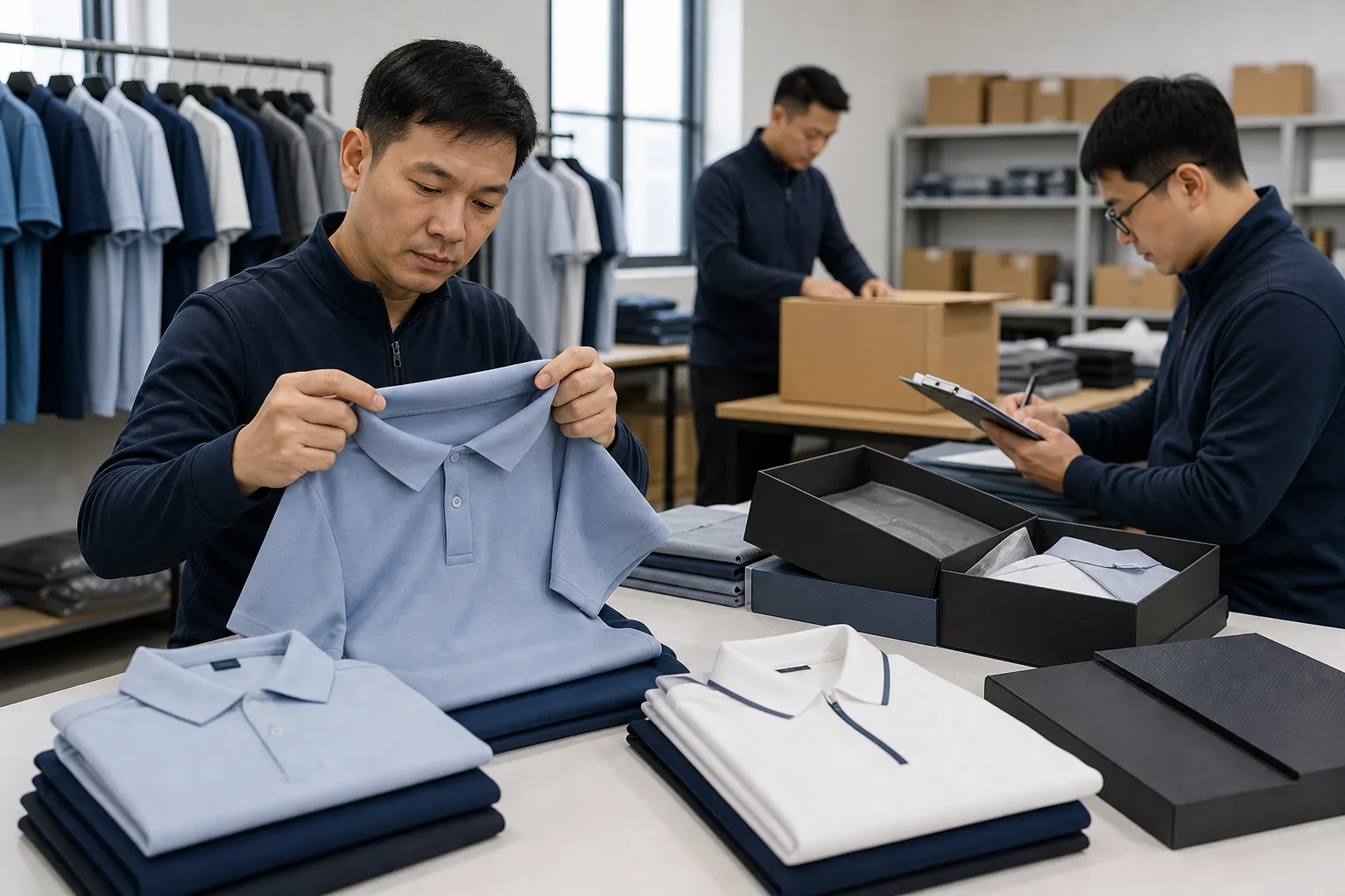 Quality control and packing for golf clothing manufacturing buyers