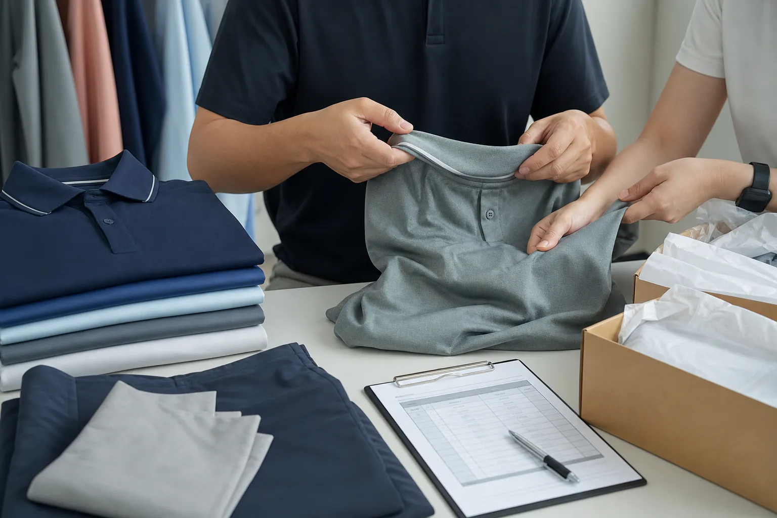 Quality control and packing for golf clothing manufacturing buyers