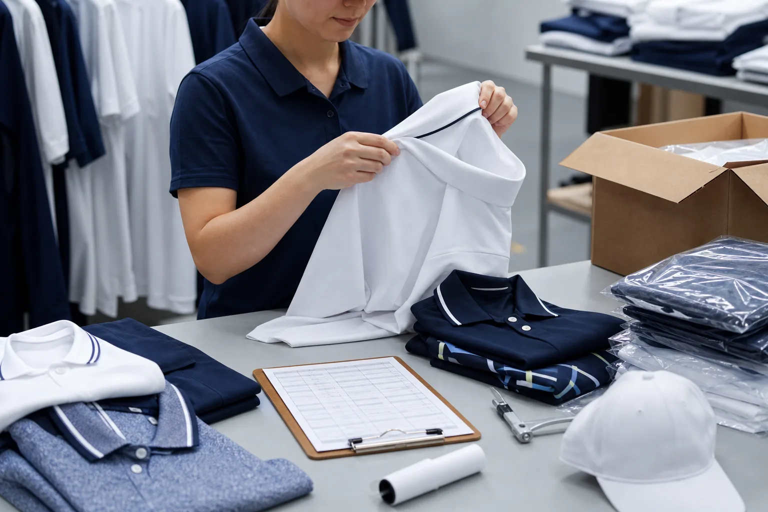 Quality control and packing for golf clothing manufacturing buyers