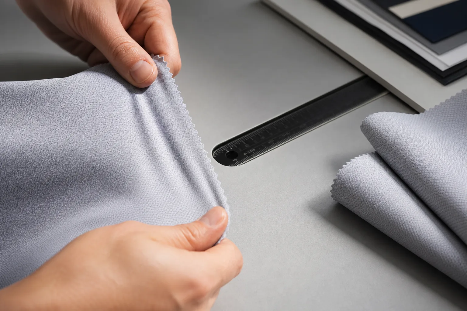 Performance golf fabric being checked for stretch and recovery