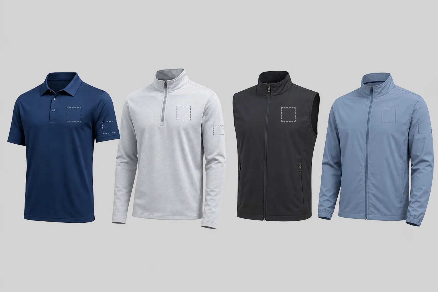 Golf apparel range showing embroidery placement options