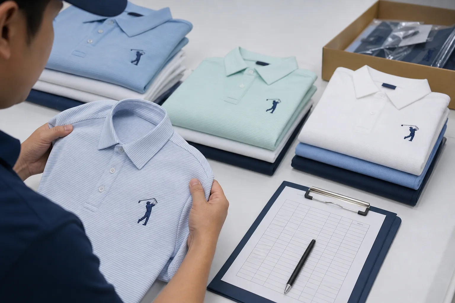 Quality control and packing for golf clothing manufacturing buyers