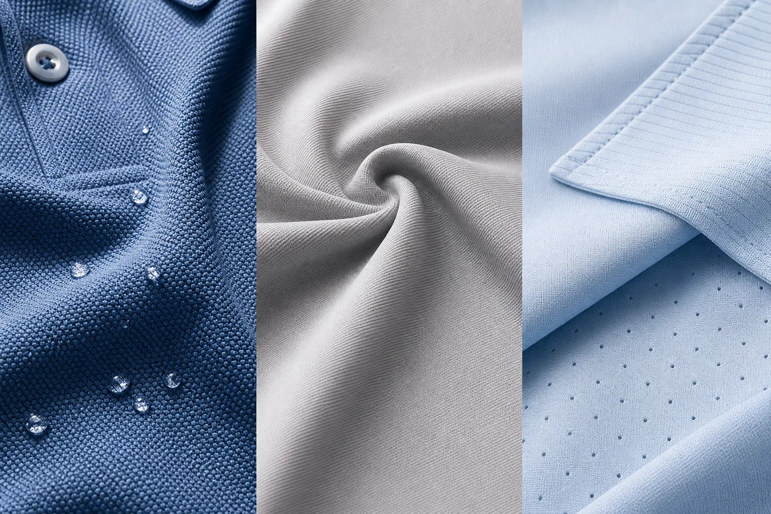 Close-up comparison of golf fabric textures and surfaces