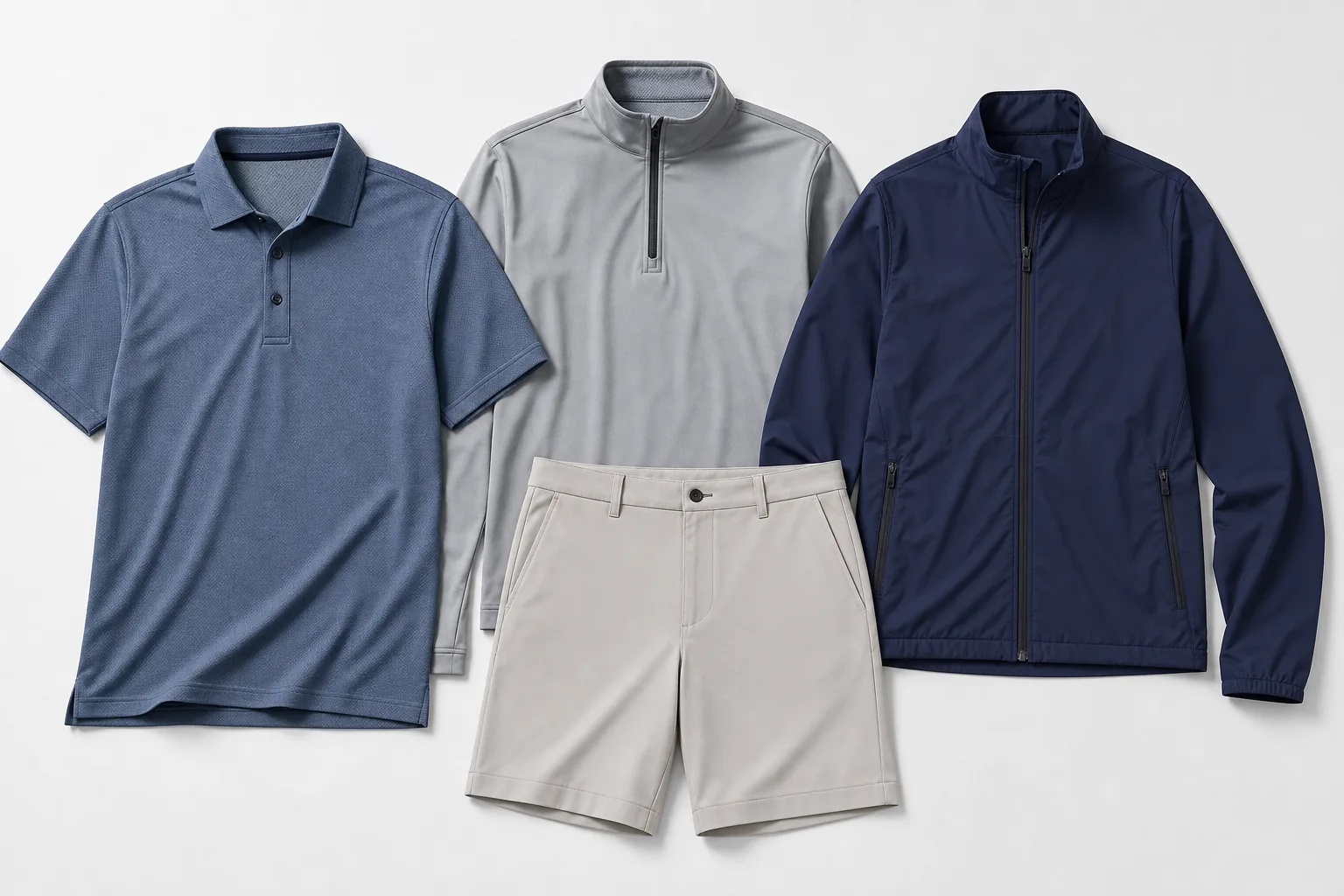 Golf apparel styles arranged for fabric and construction comparison