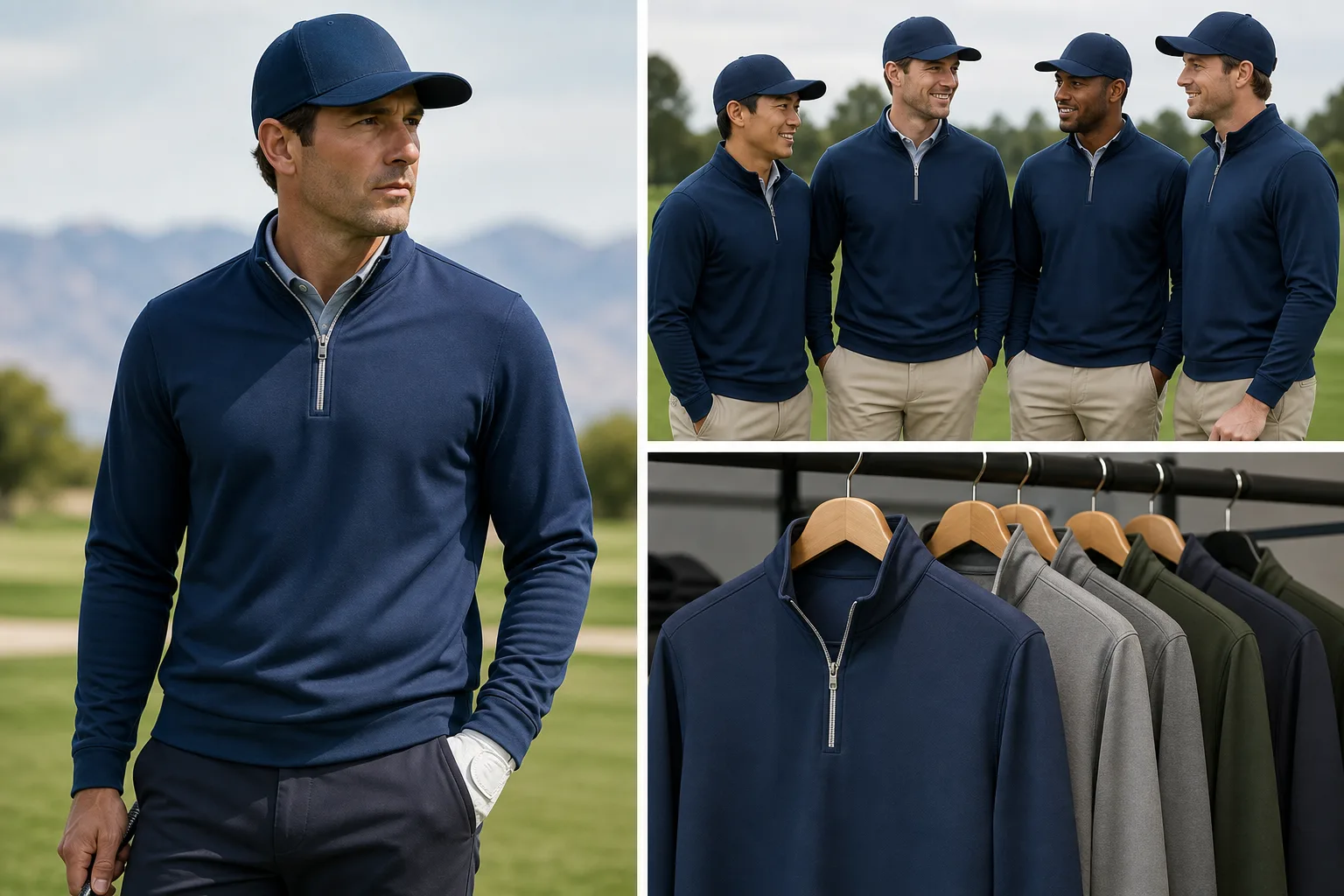 Golf quarter-zip pullover styled for layered course and club use