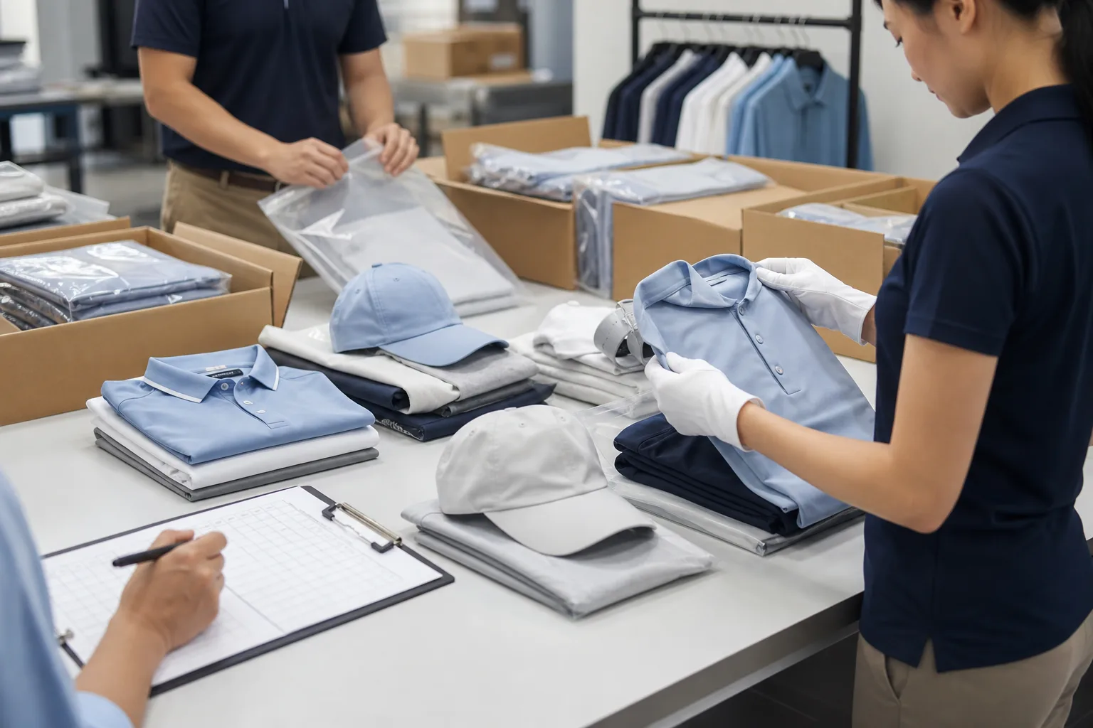 Quality control and packing for golf clothing manufacturing buyers