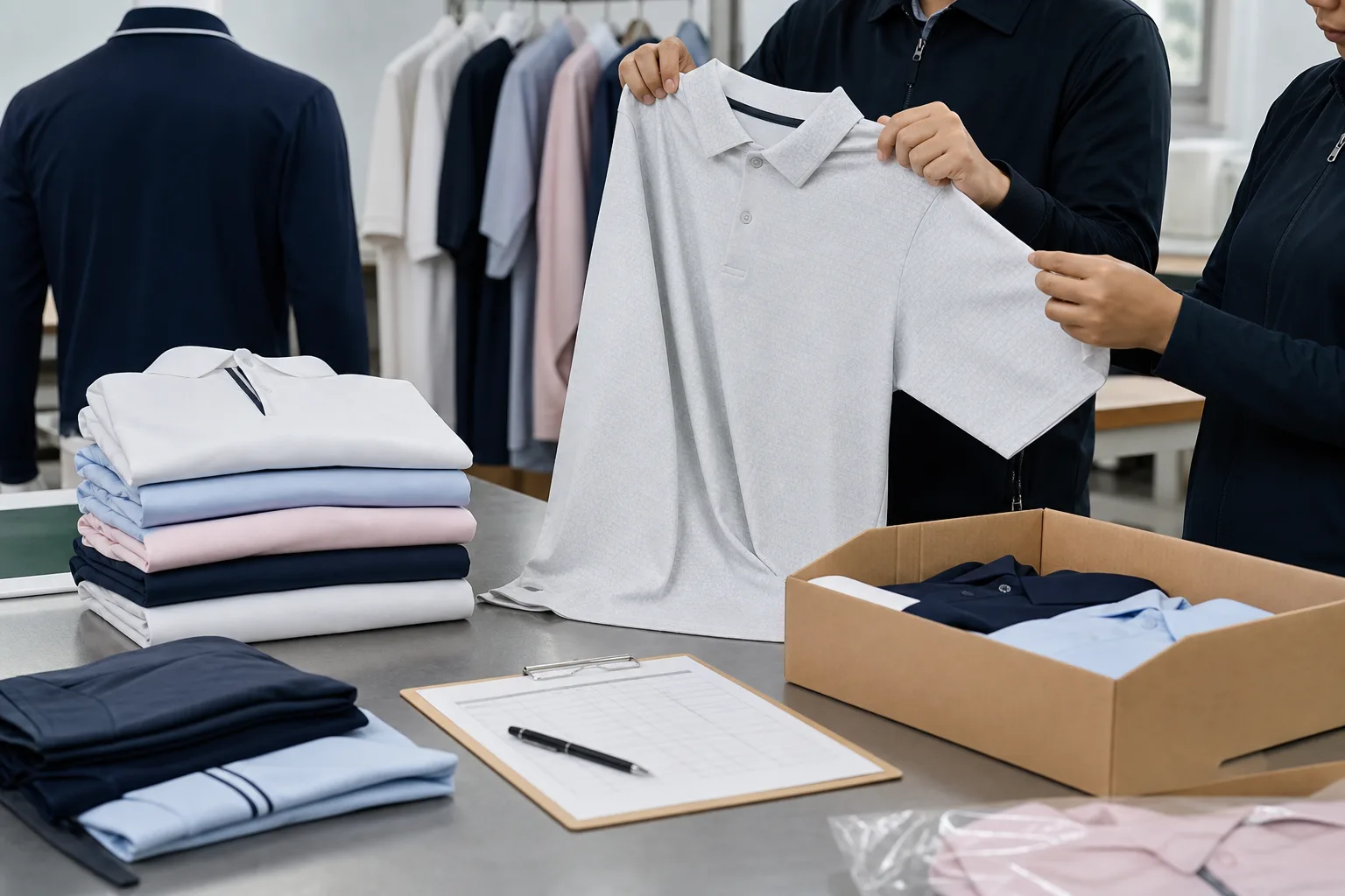 Quality control and packing for golf clothing manufacturing buyers