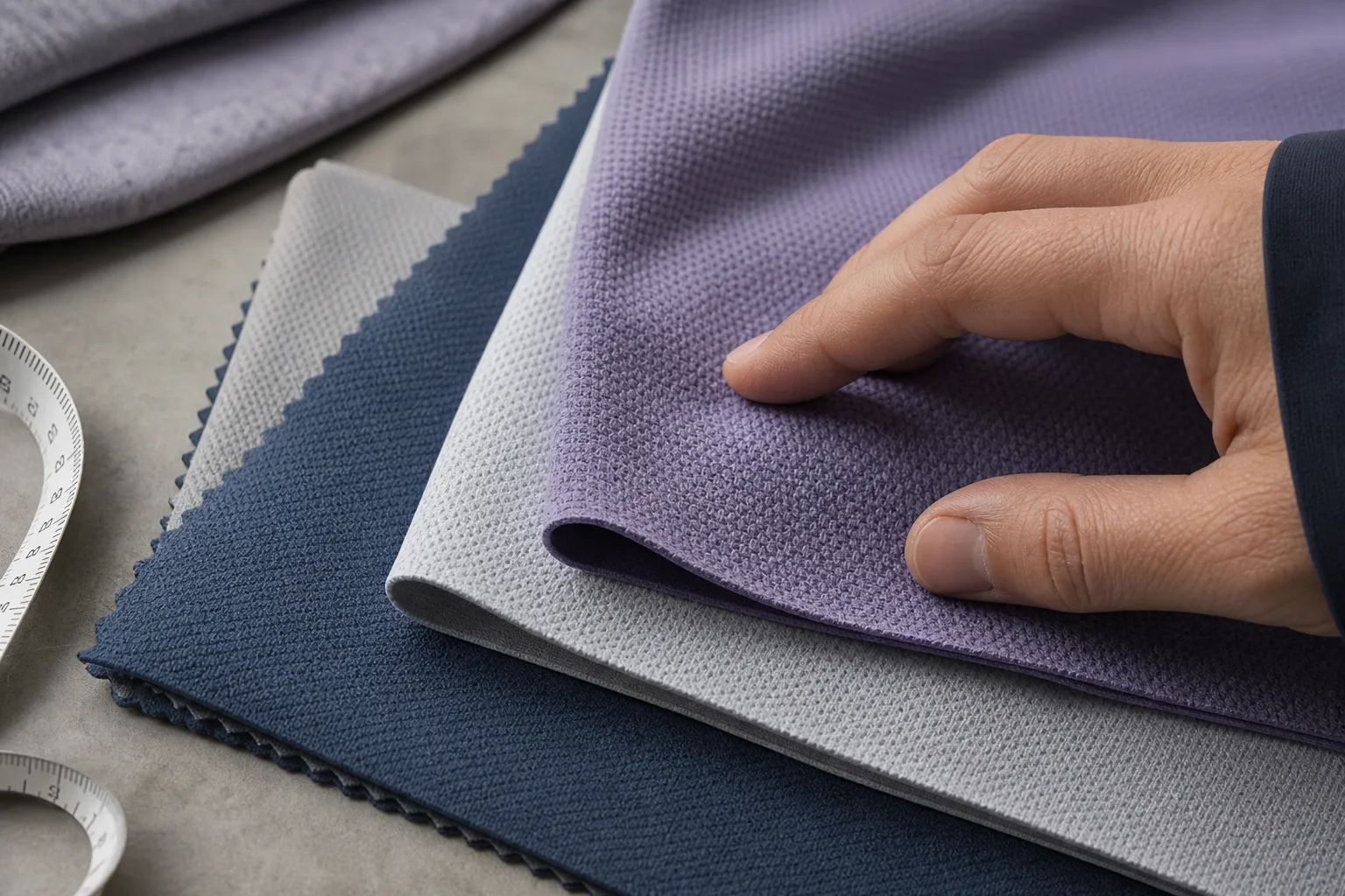 Close-up of polyester and recycled polyester fabric swatches for comparison