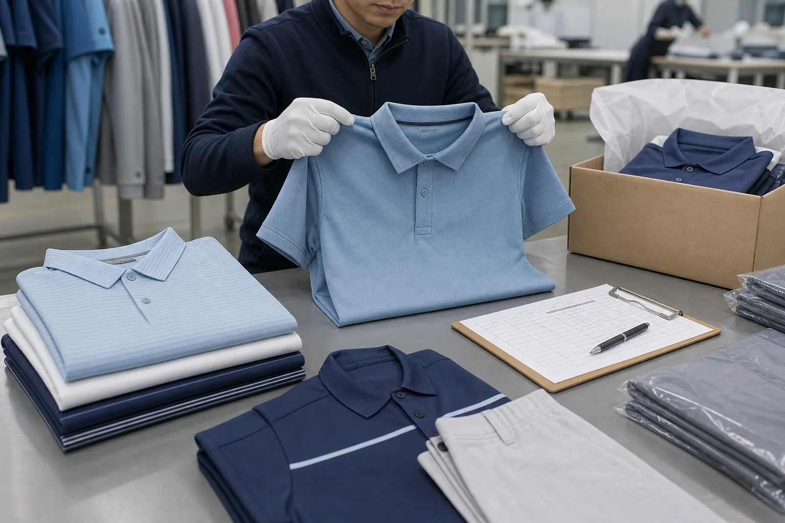 Quality control and packing for golf clothing manufacturing buyers