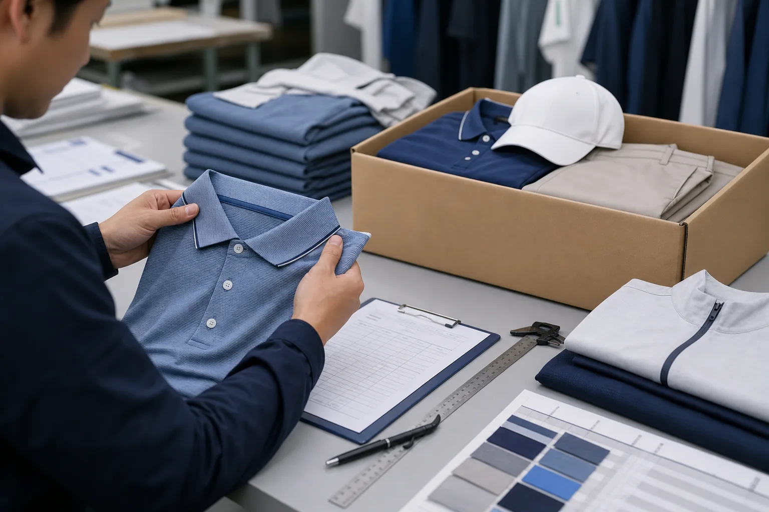 Quality control and packing for golf clothing manufacturing buyers