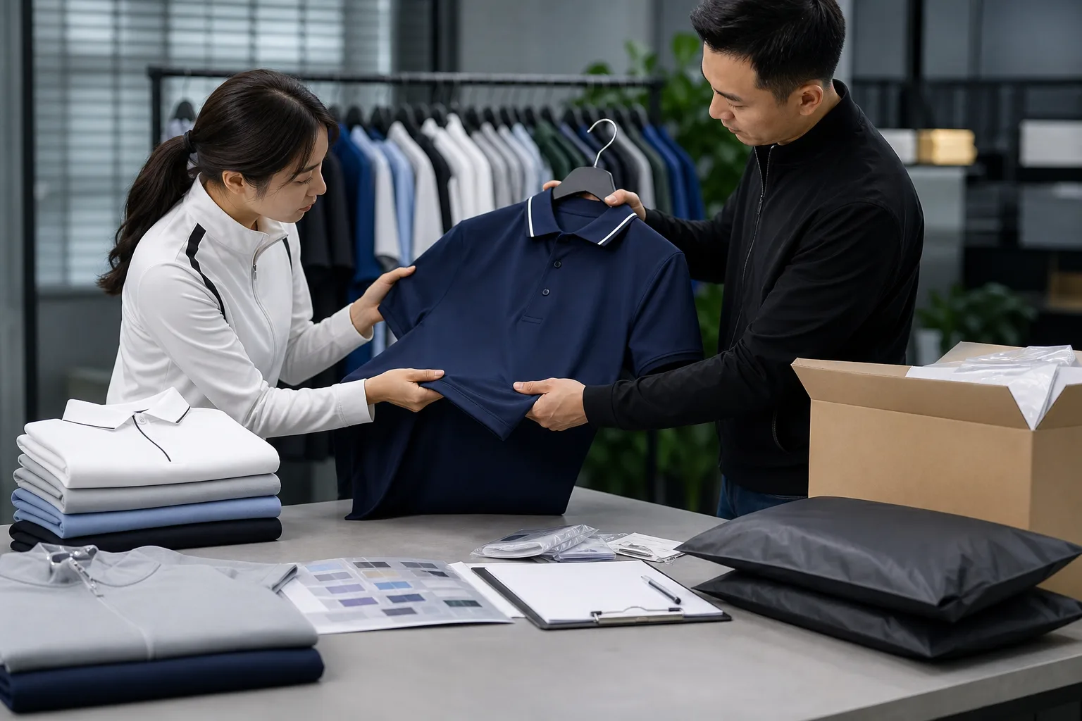 Quality control and packing for golf clothing manufacturing buyers