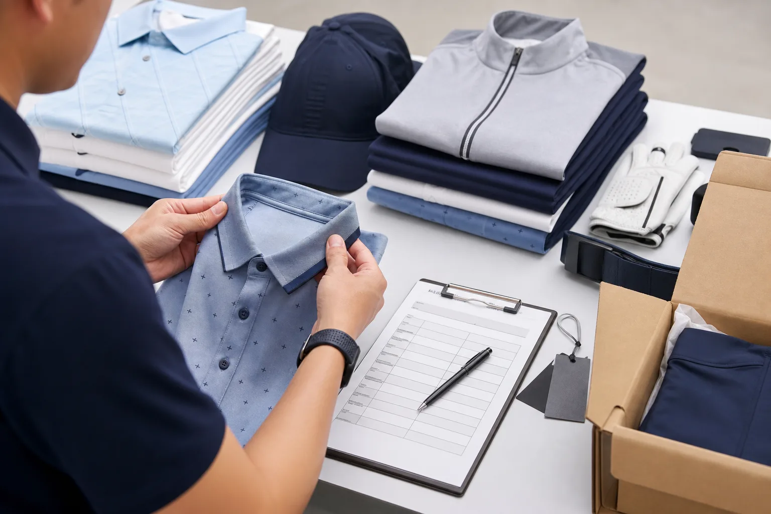 Quality control and packing for golf clothing manufacturing buyers